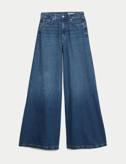 Lyocell™ Yüksek Bel Palazzo Jean Pantolon