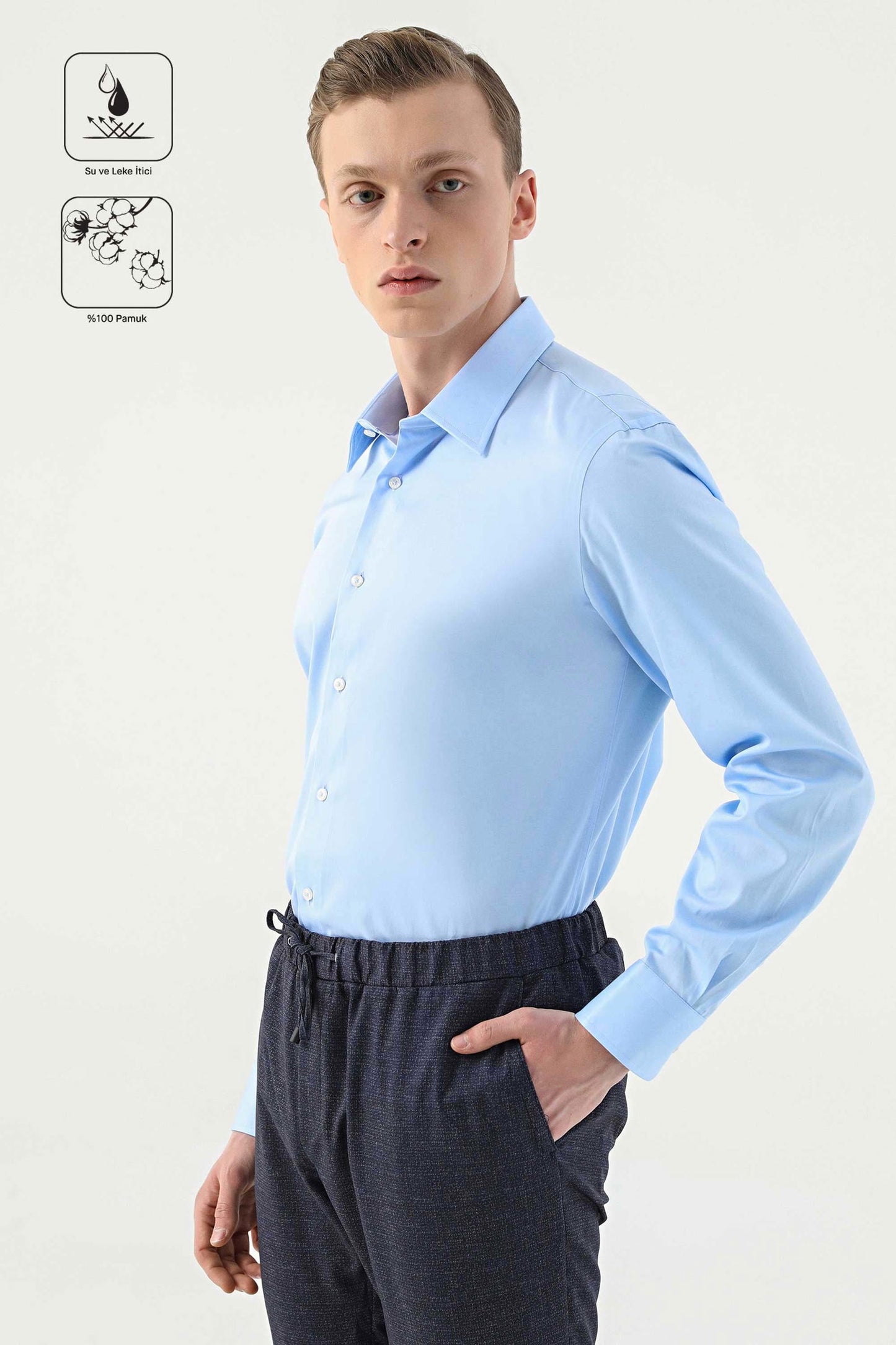 Damat Slim Fit Açık Mavi Nano Care Gömlek