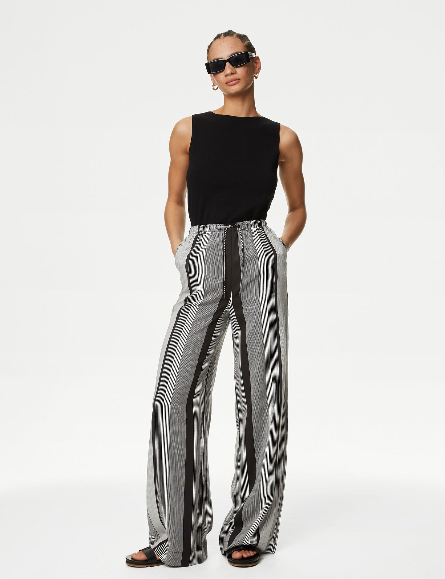 Yüksek Bel Desenli Wide Leg Pantolon