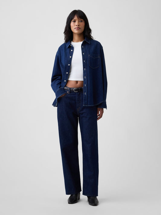 Koyu Mavi Low Slung Relaxed Straight Jean Pantolon
