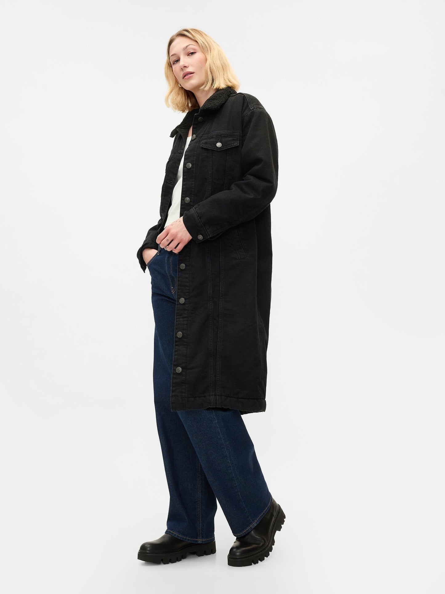 Siyah Uzun Kesim Ikon Denim Ceket