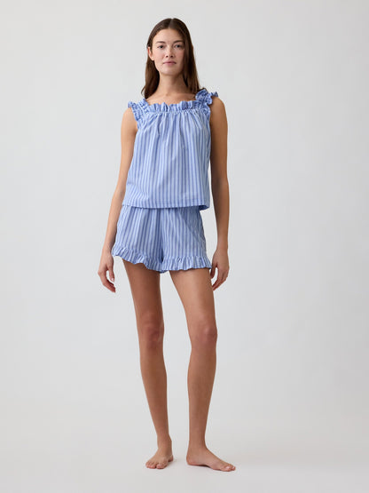 Çok Renkli Fırfırlı Poplin Pijama Üst