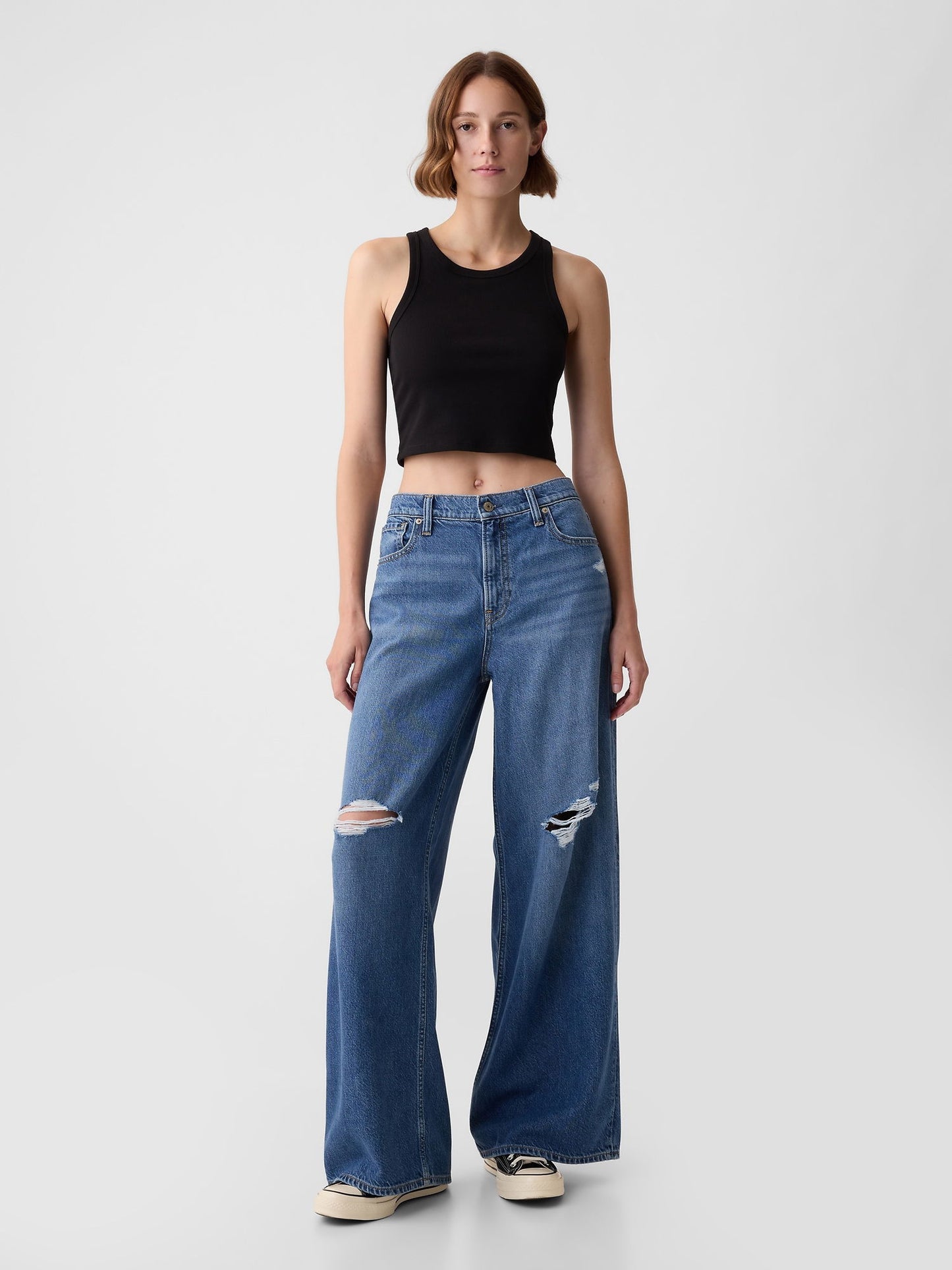 Koyu Mavi Mid Rise Ultrasoft Baggy Jean Pantolon