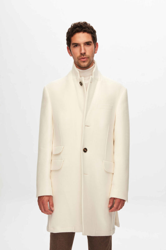 Damat Slim Fit Ekru Yünlü Palto