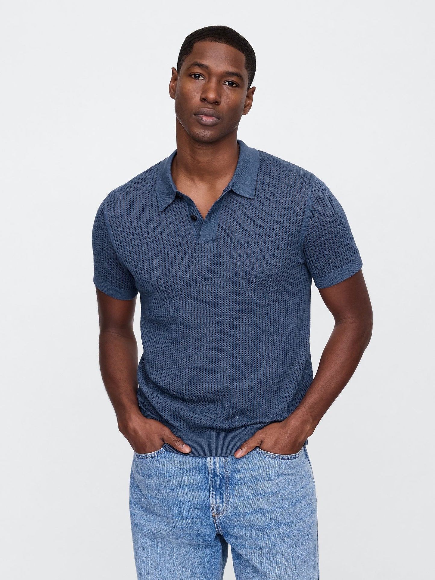 Mavi Polo Yaka Ribana T-shirt