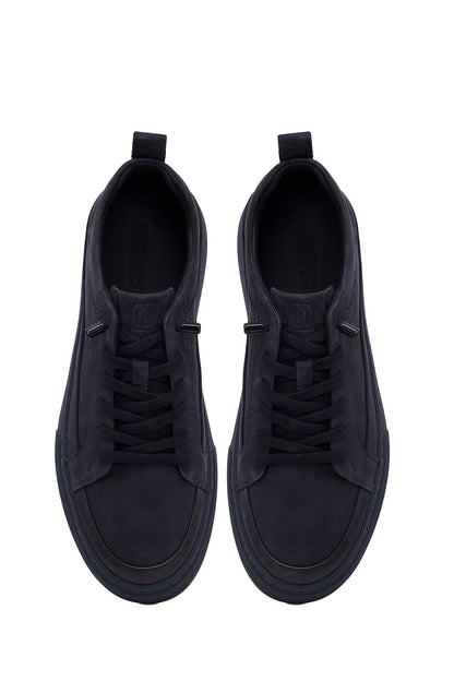 Erkek Lacivert Bağcıklı Nubuk Deri Sneaker