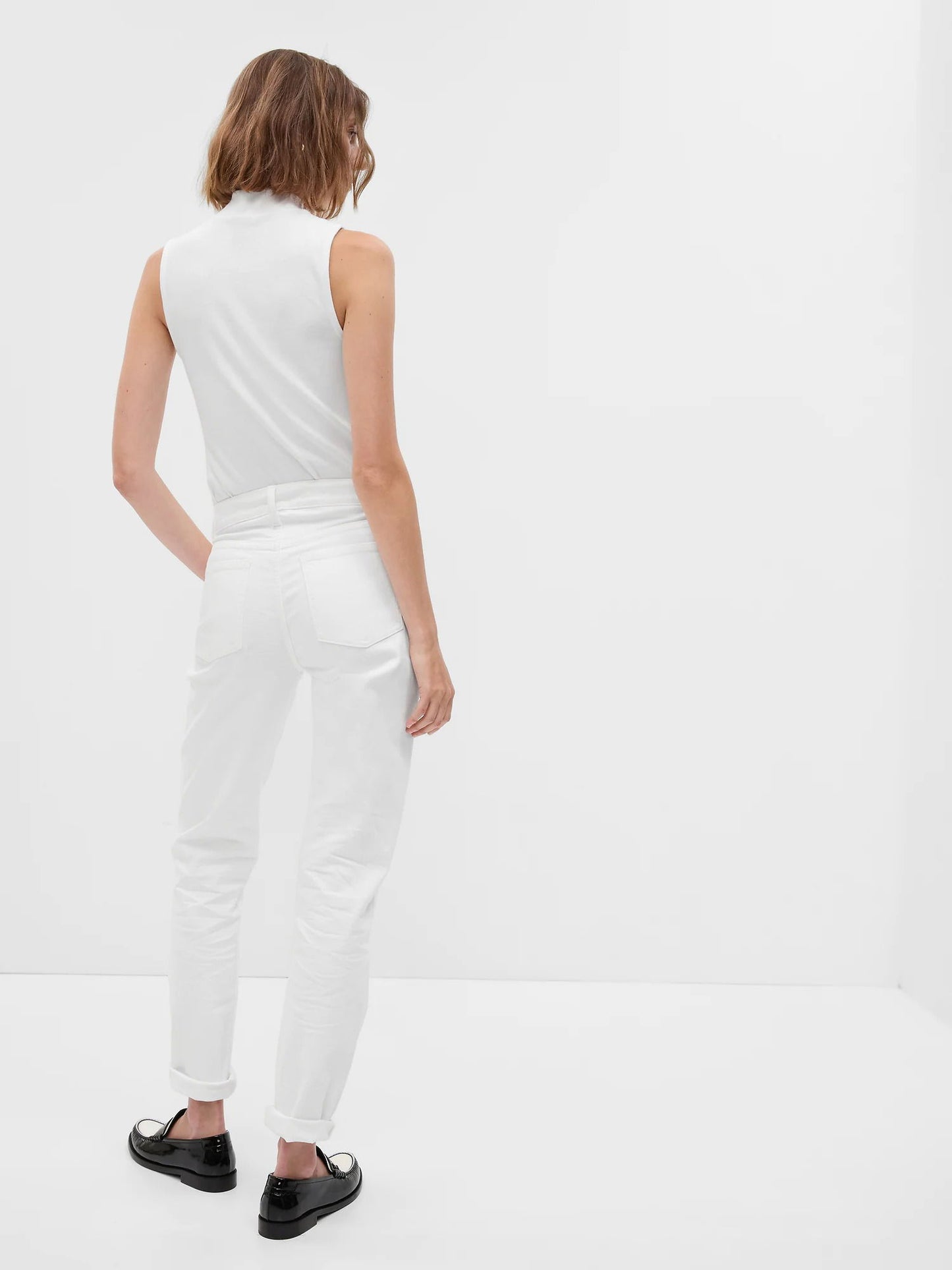 Beyaz Mid Rise Girlfriend Washwell™ Jean Pantolon