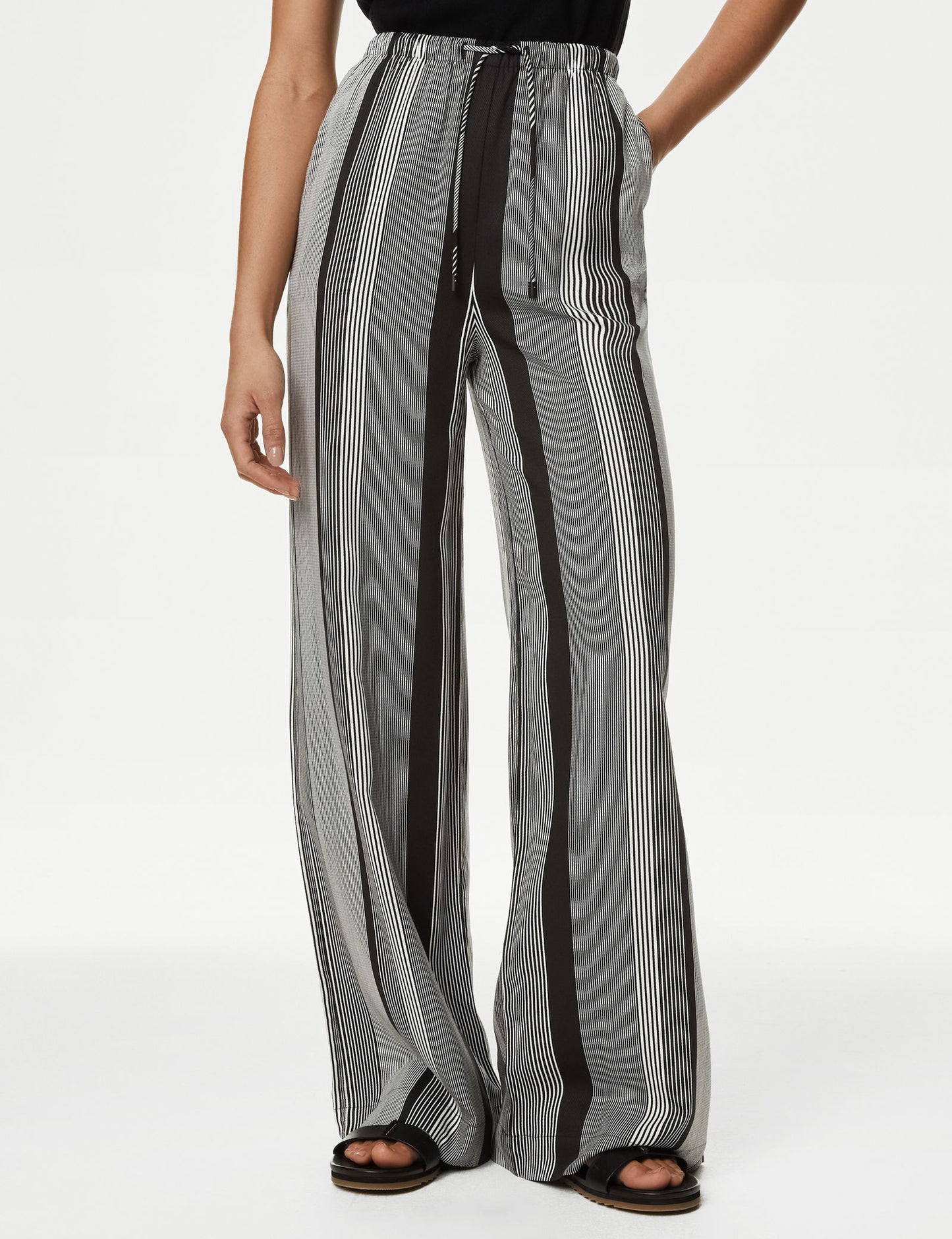 Yüksek Bel Desenli Wide Leg Pantolon