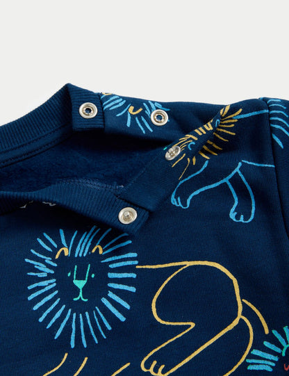 Aslan Desenli Yuvarlak Yaka Sweatshirt (0-3 Yaş)
