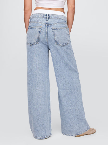 Açık Mavi Mid Rise Ultrasoft Boxer Baggy Jean Pantolon