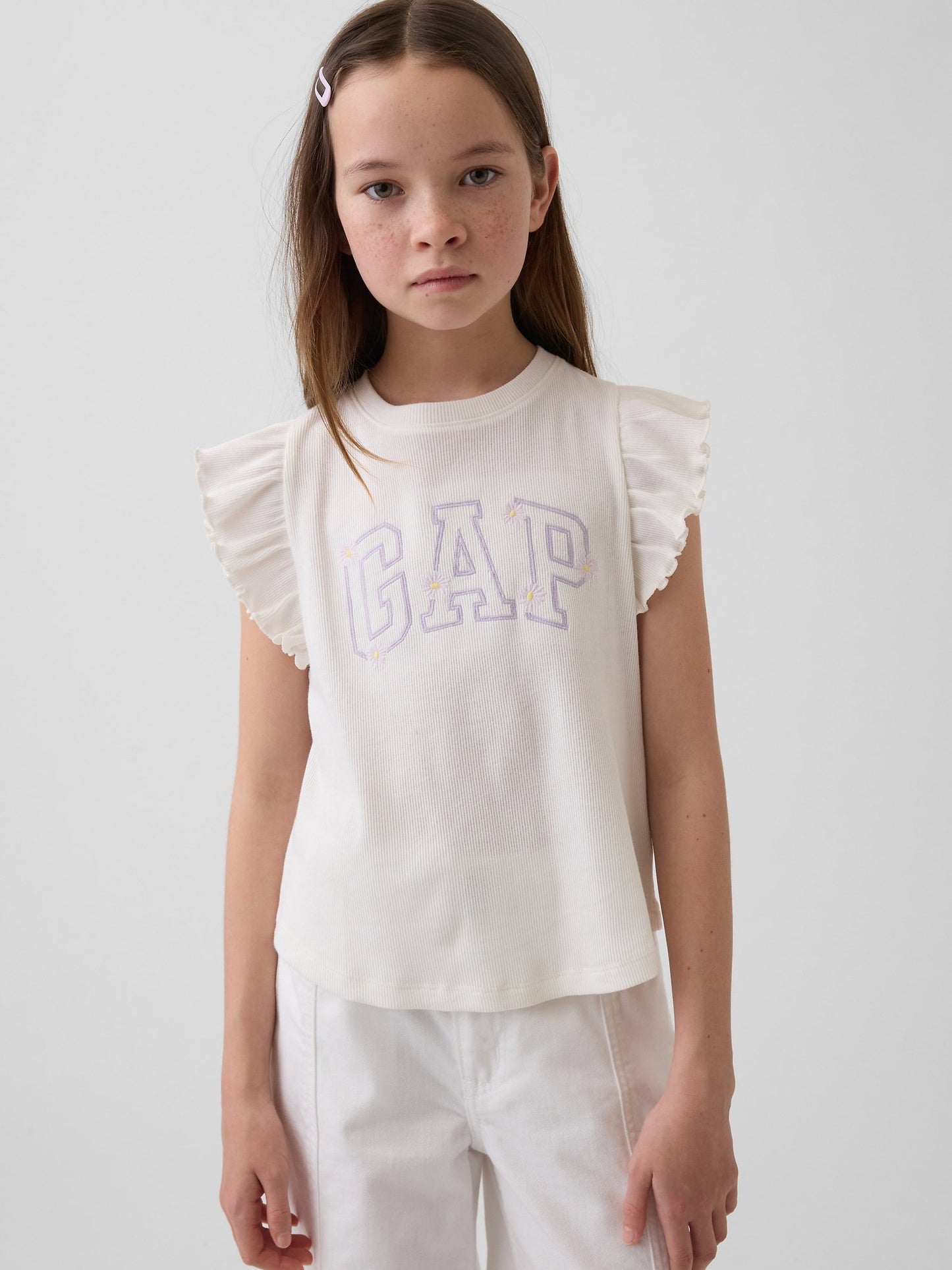 Beyaz Arch Logo Ruffle T-shirt