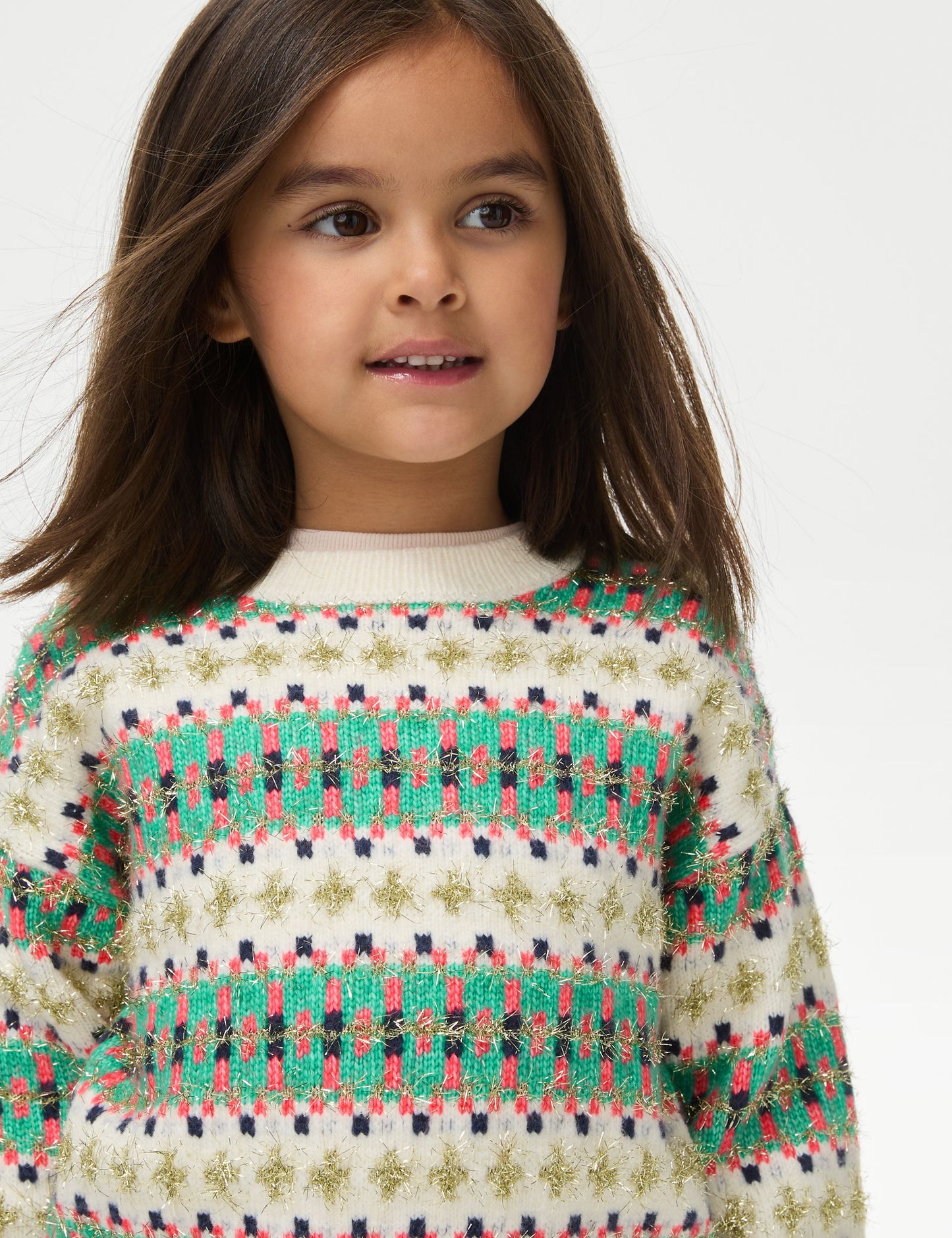 Işıltılı Fair Isle Çizgili Kazak (2-10 Yaş)