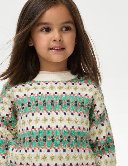 Işıltılı Fair Isle Çizgili Kazak (2-10 Yaş)