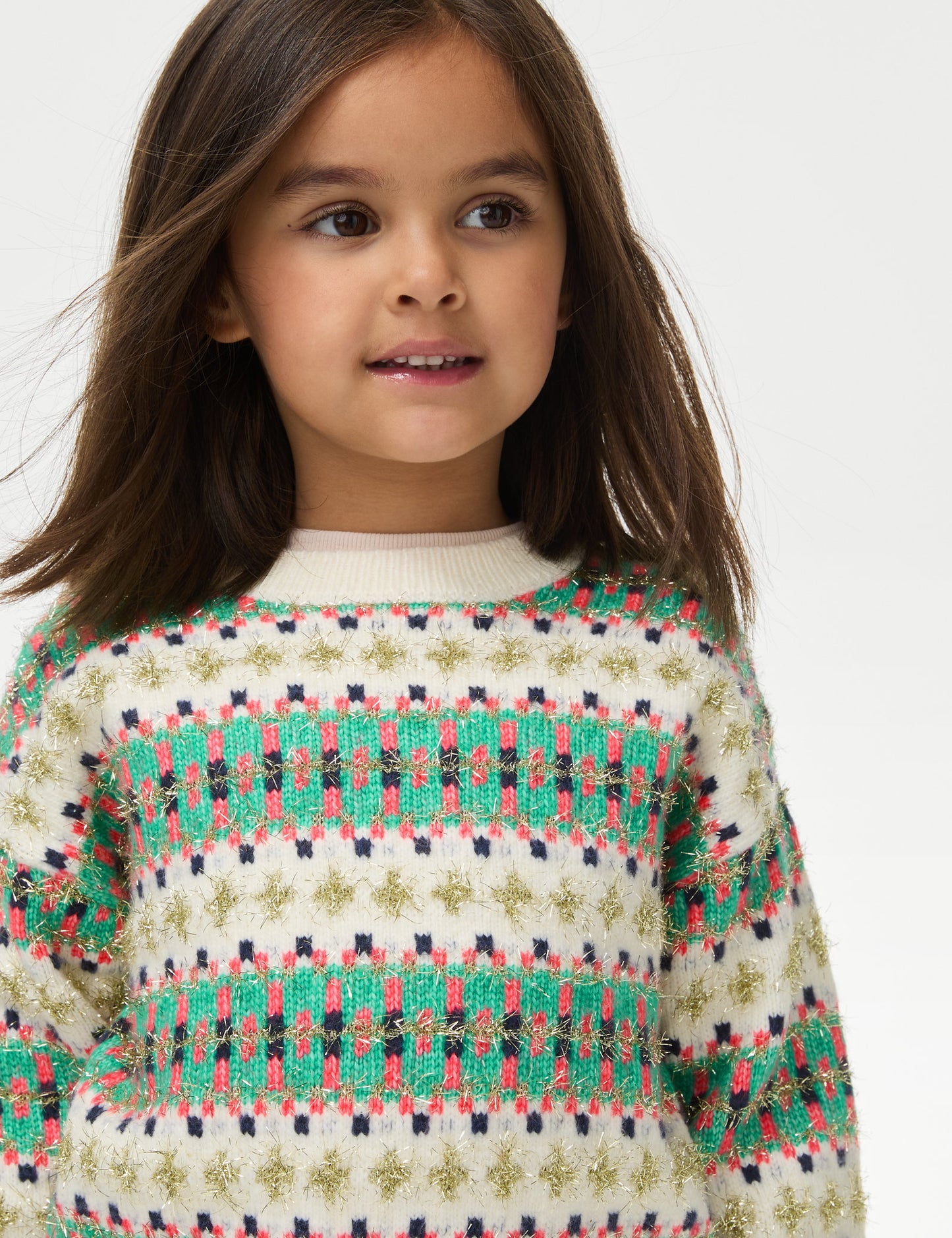 Işıltılı Fair Isle Çizgili Kazak (2-10 Yaş)