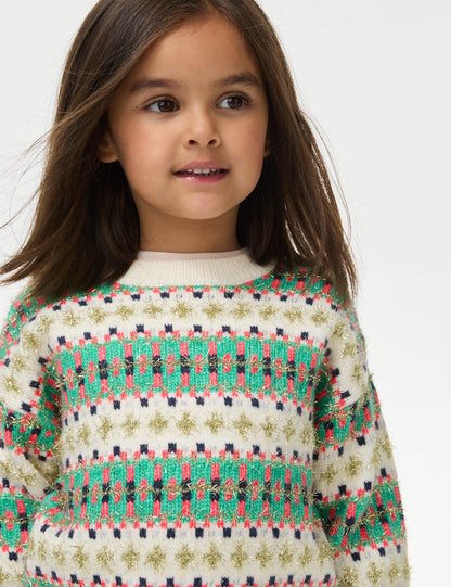 Işıltılı Fair Isle Çizgili Kazak (2-10 Yaş)