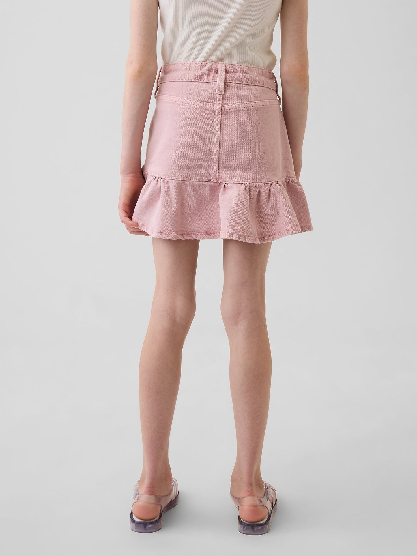 Pembe Denim Ruffle Etek