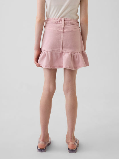 Pembe Denim Ruffle Etek