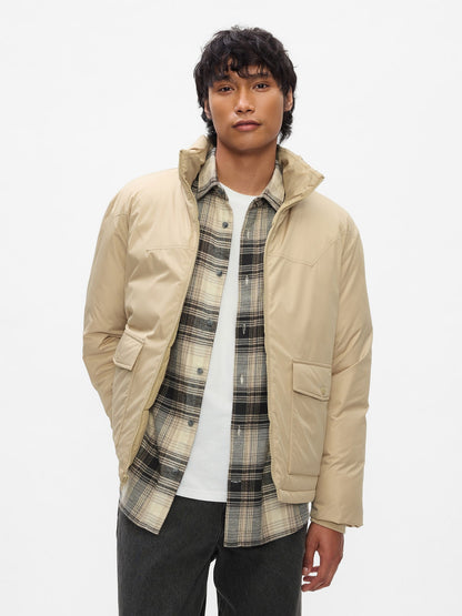 Bej Geri Dönüştürülmüş Primaloft® Puffer Şişme Mont
