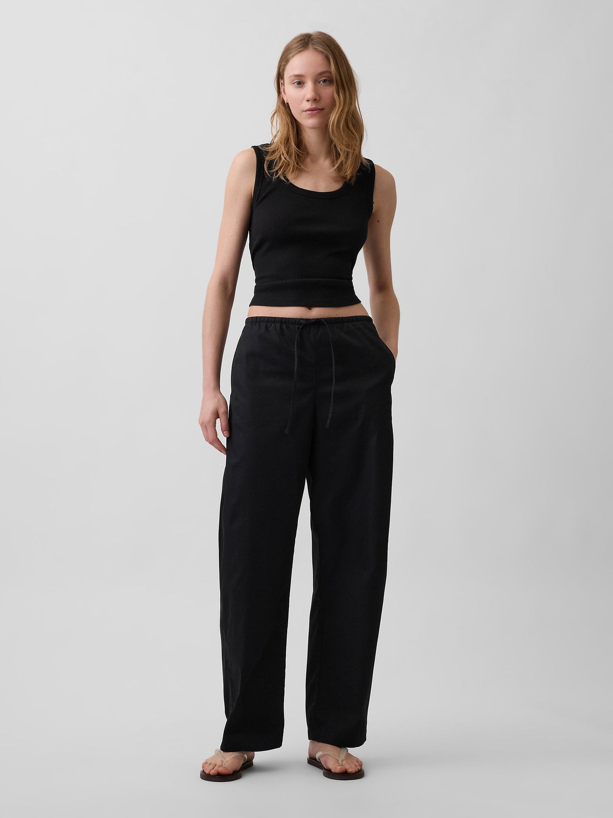 Siyah Poplin Easy Barrel Pantolon