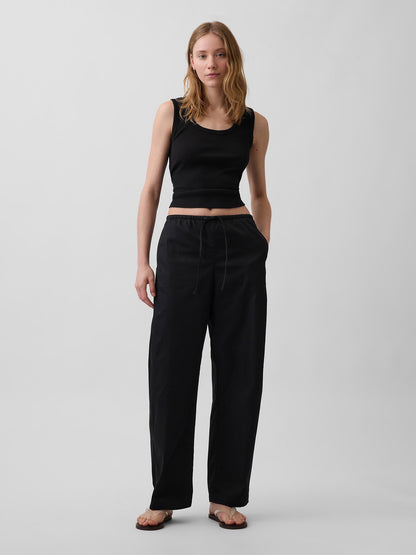 Siyah Poplin Easy Barrel Pantolon