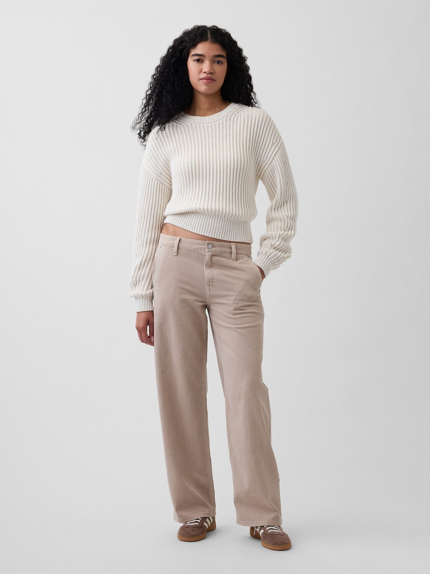 Bej Low Rise '90s Loose Khaki Pantolon