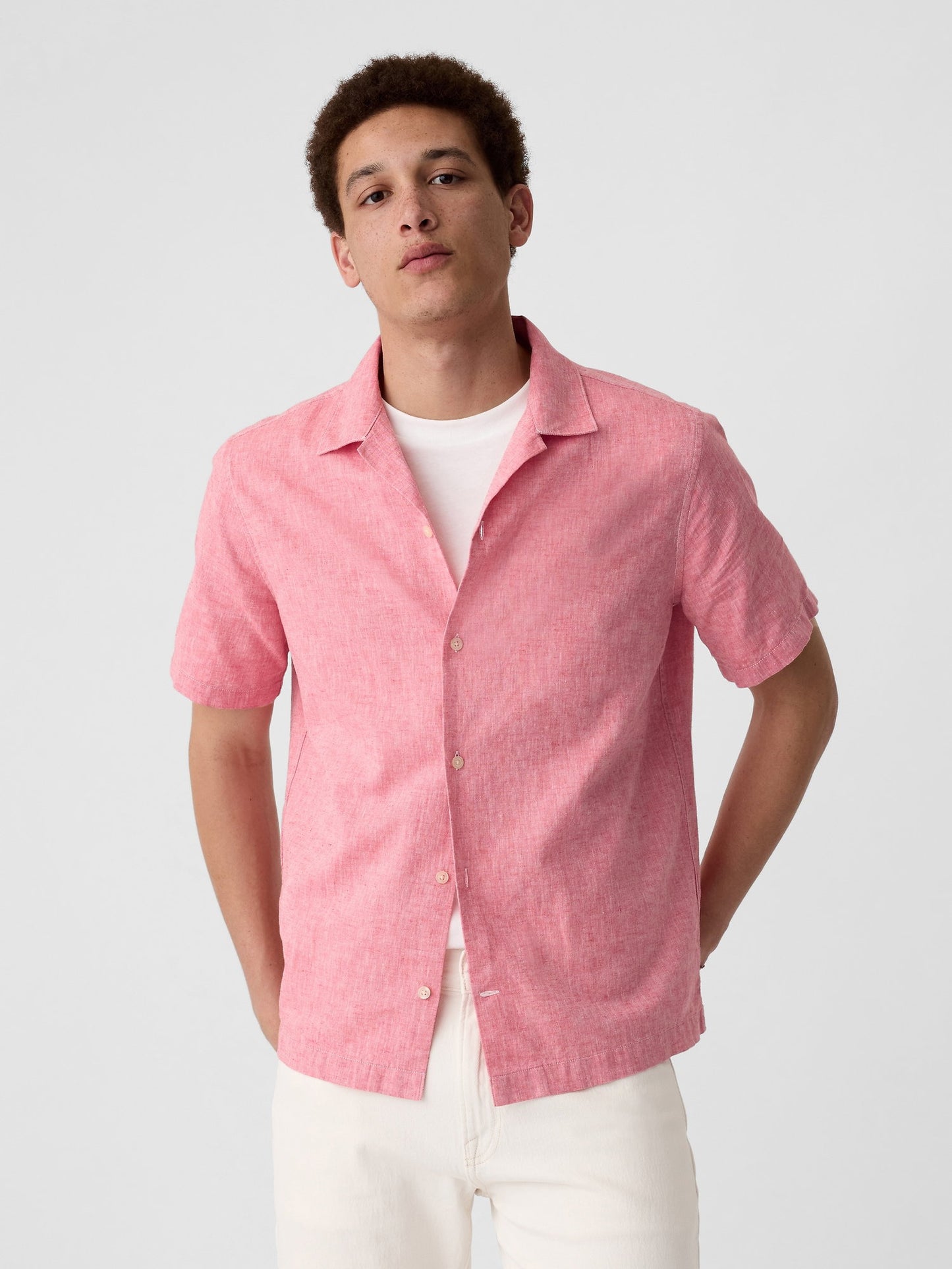 Pembe Standart Fit Çiçek Desenli Vacay Gömlek