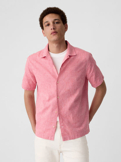 Pembe Standart Fit Çiçek Desenli Vacay Gömlek