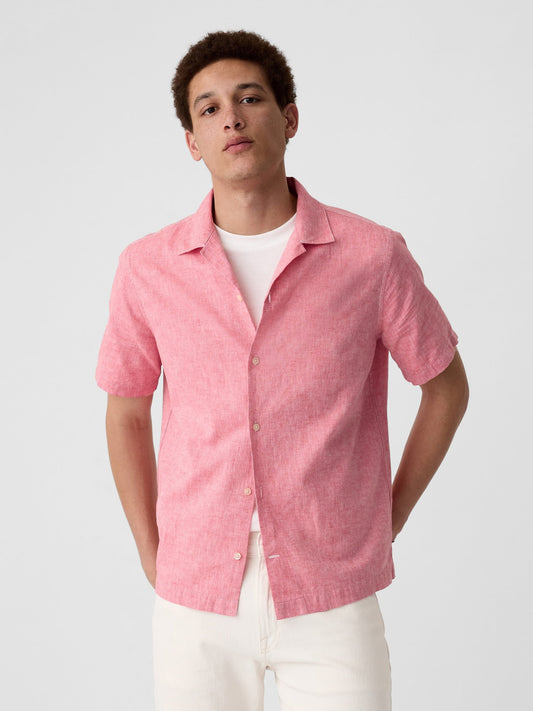 Pembe Standart Fit Çiçek Desenli Vacay Gömlek