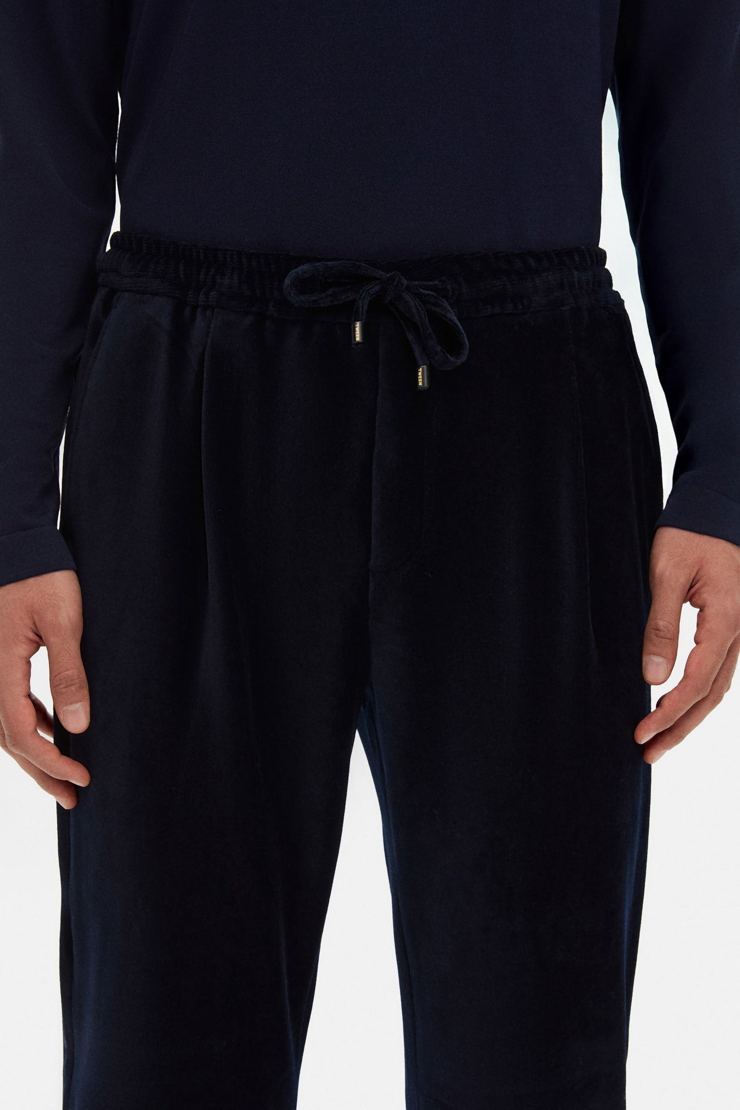 Tween Relaxed Fit Lacivert Fitilli Kadife Kumaş Pantolon
