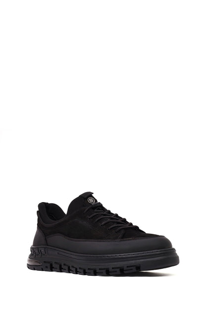 Erkek Siyah Bağcıklı Nubuk Deri Sneaker