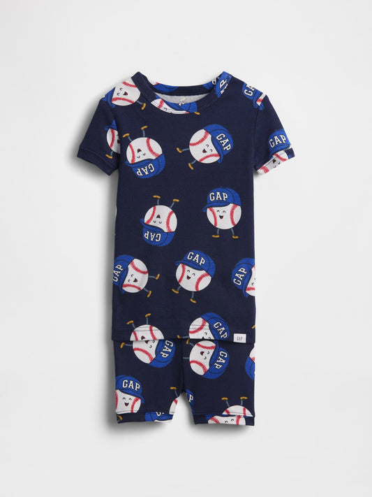Lacivert Organik Brushed Pamuk Beyzbol Şort Pijama Seti