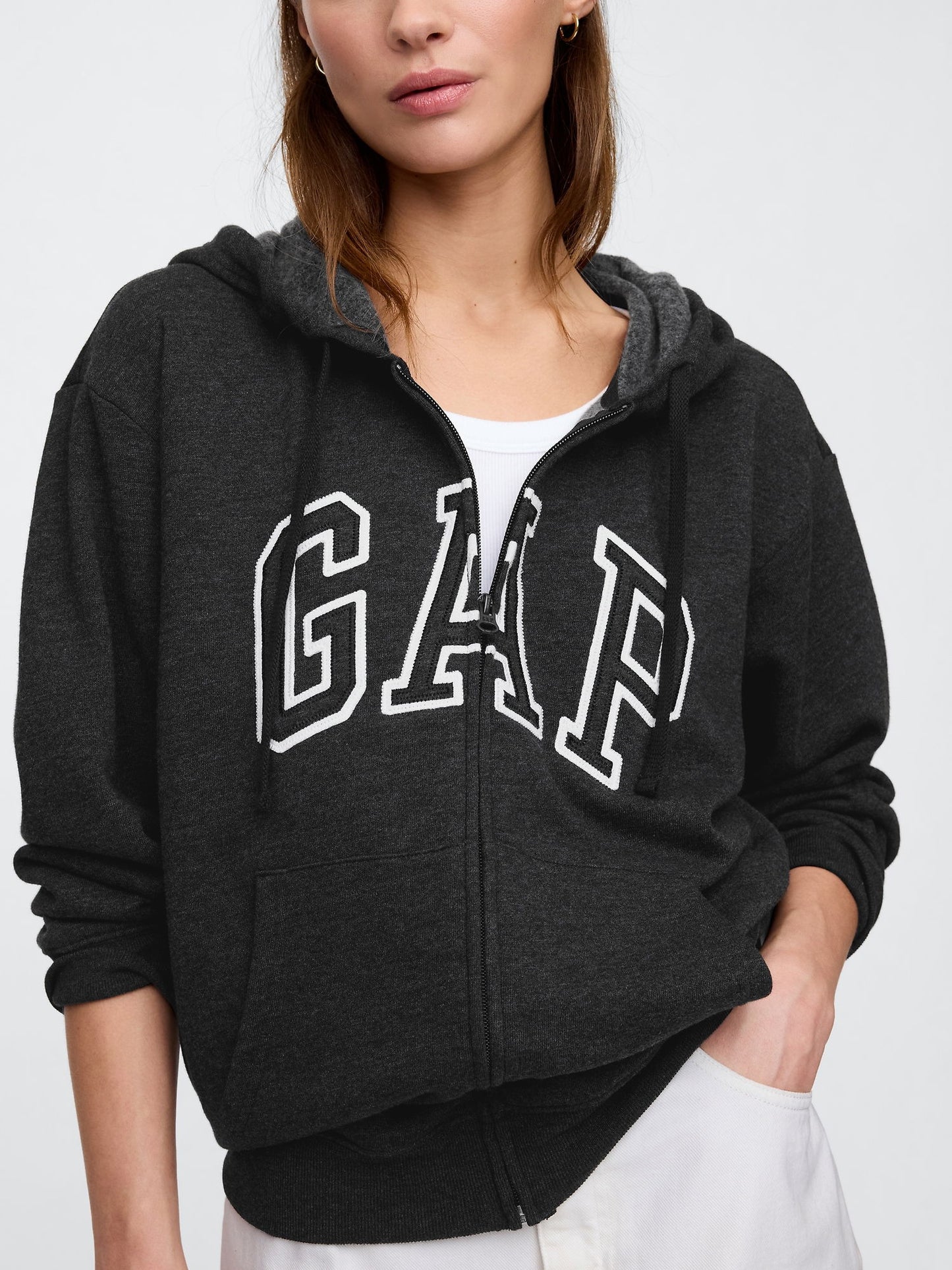Koyu Gri Gap Logo Relaxed Fleece Fermuarlı Sweatshirt