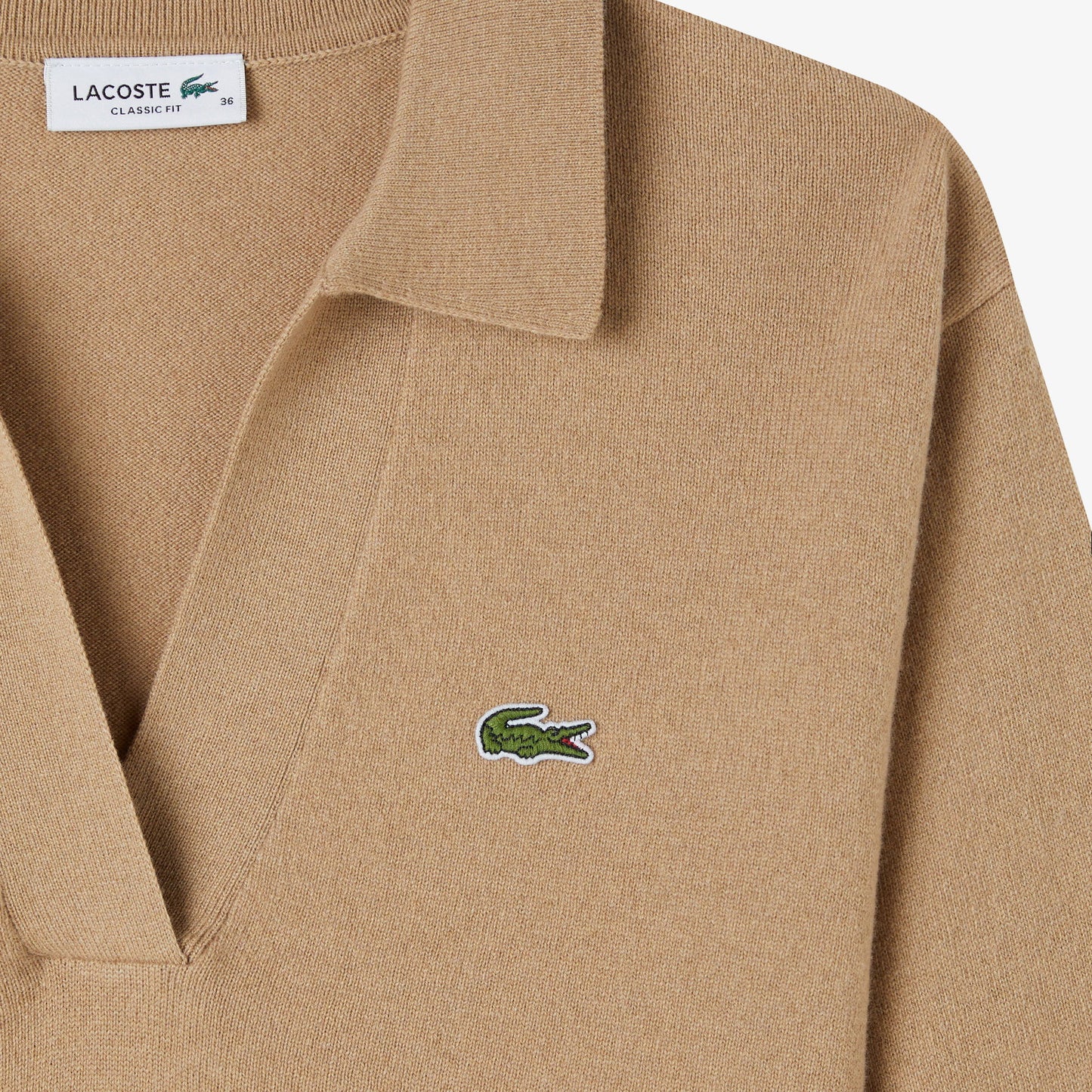 Lacoste Kadın Classic Fit Polo Yaka Bej Kazak