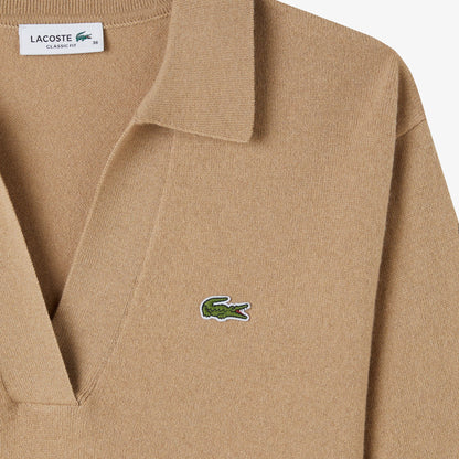 Lacoste Kadın Classic Fit Polo Yaka Bej Kazak