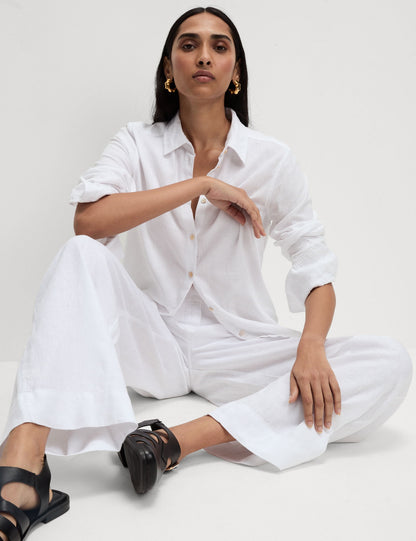 Saf Keten Wide Leg Pantolon
