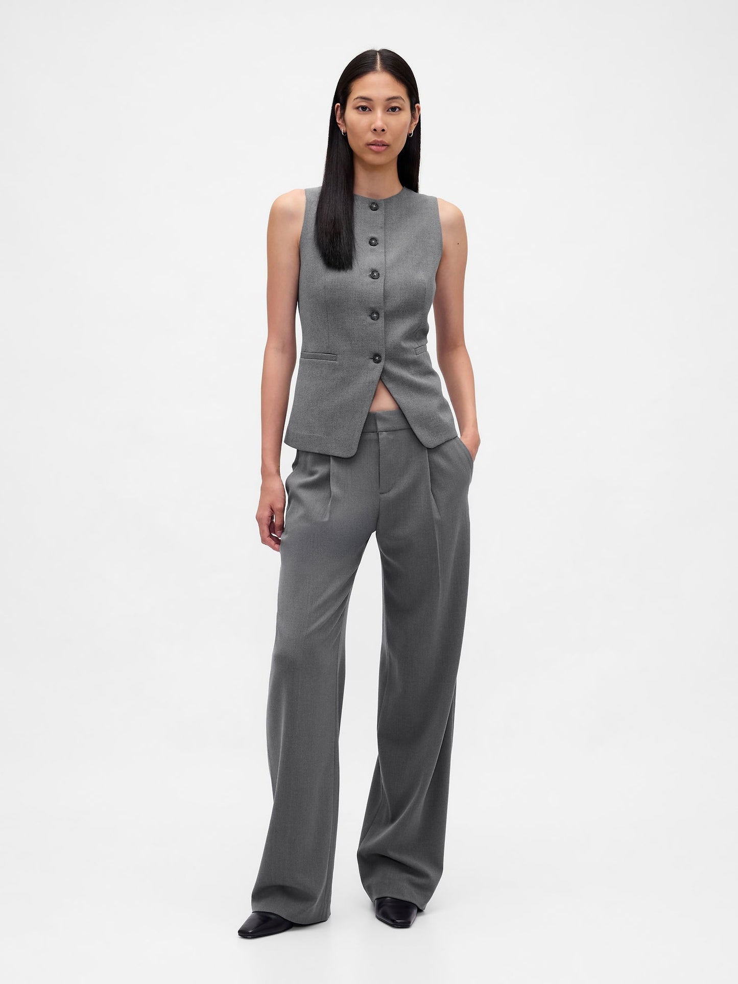 Açık Gri 365 Low Rise Brushed Twill Pileli Pantolon