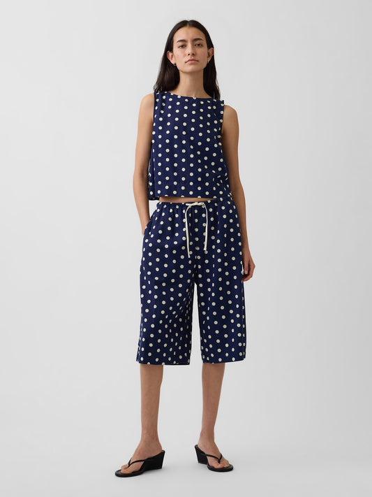 Lacivert Keten Karışımlı Relaxed Easy Culotte Pantolon