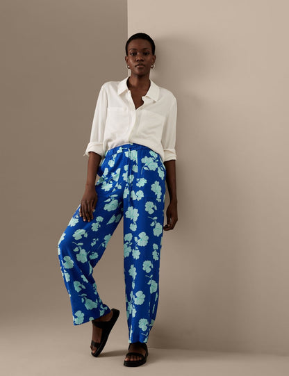 Yüksek Bel Desenli Wide Leg Pantolon