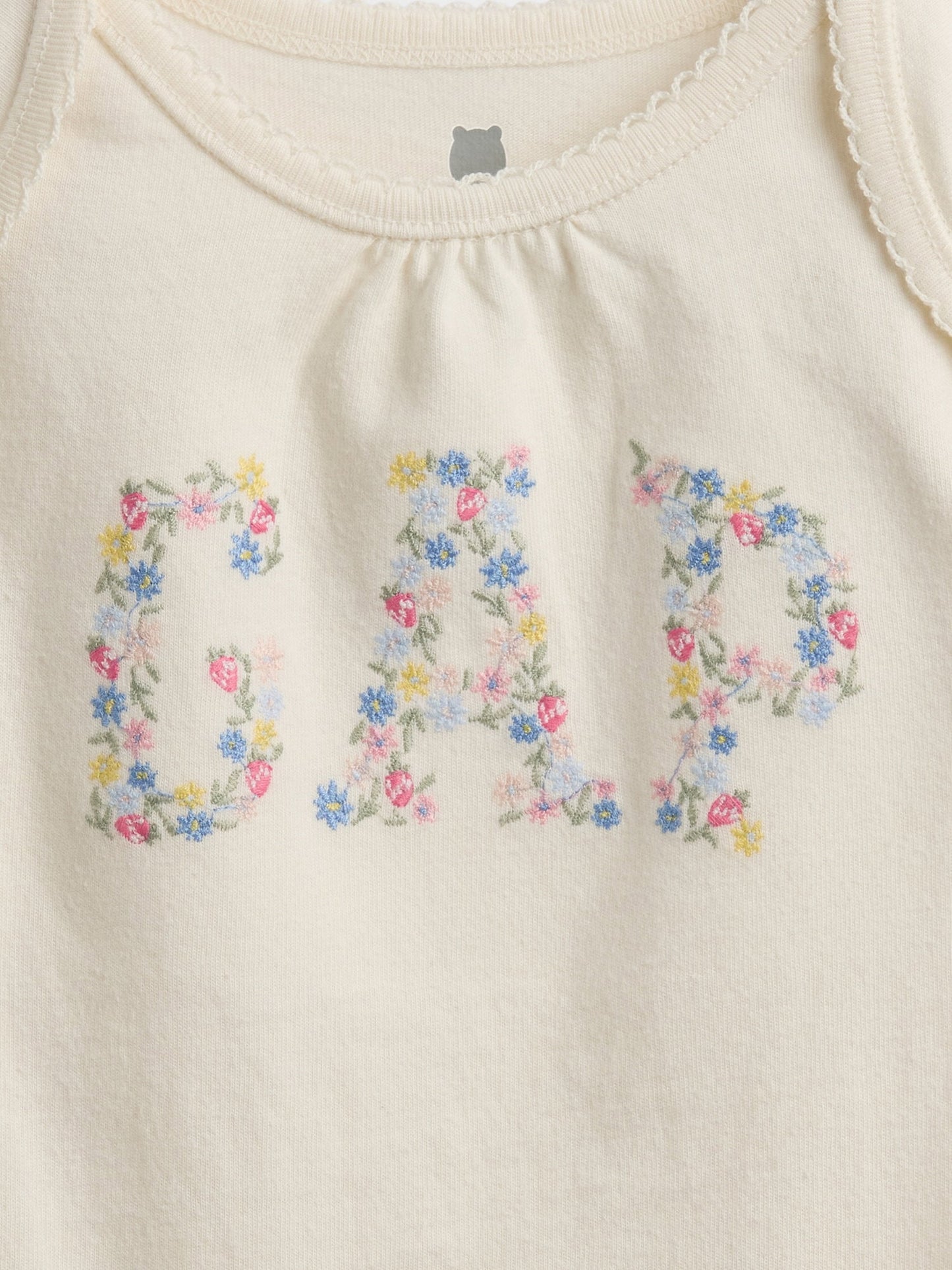 Kırık Beyaz Organik Pamuk Floral Logo Bodysuit