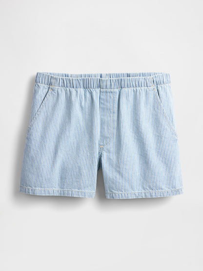 Açık Mavi Mid Rise Denim Boxer Şort