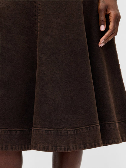 Koyu Kahverengi Denim Tulip Midi Etek