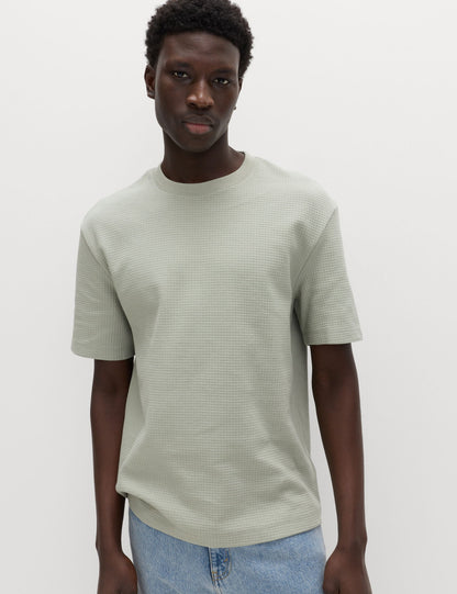 Saf Pamuklu Relaxed Waffle T-shirt