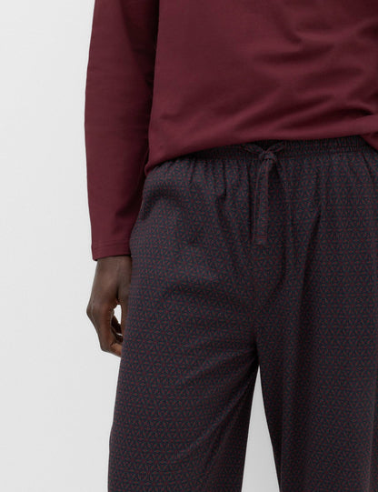 Saf Pamuk Geometrik Desenli Pijama Takımı