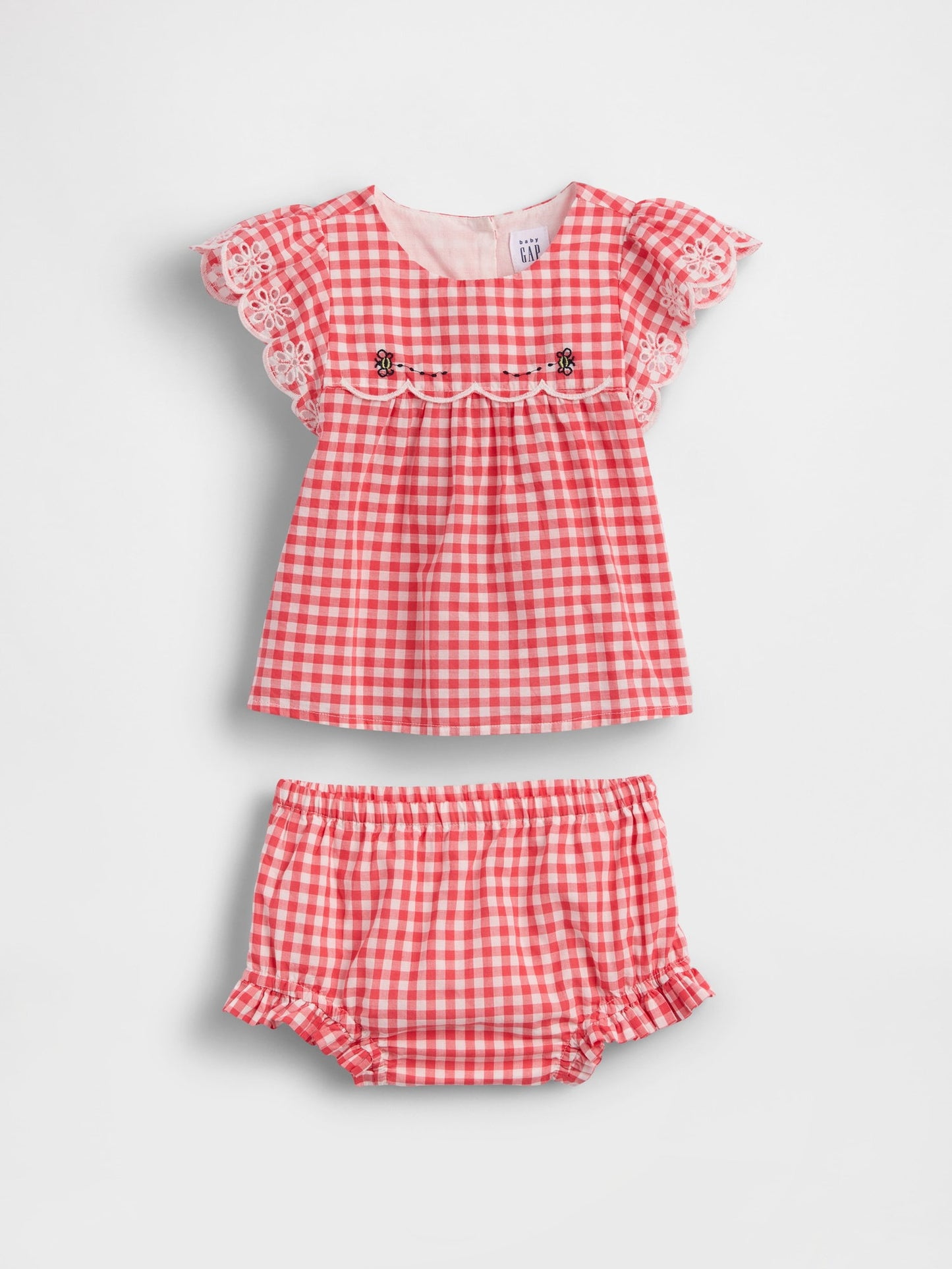 Kırmızı Eyelet Gingham Outfit Set