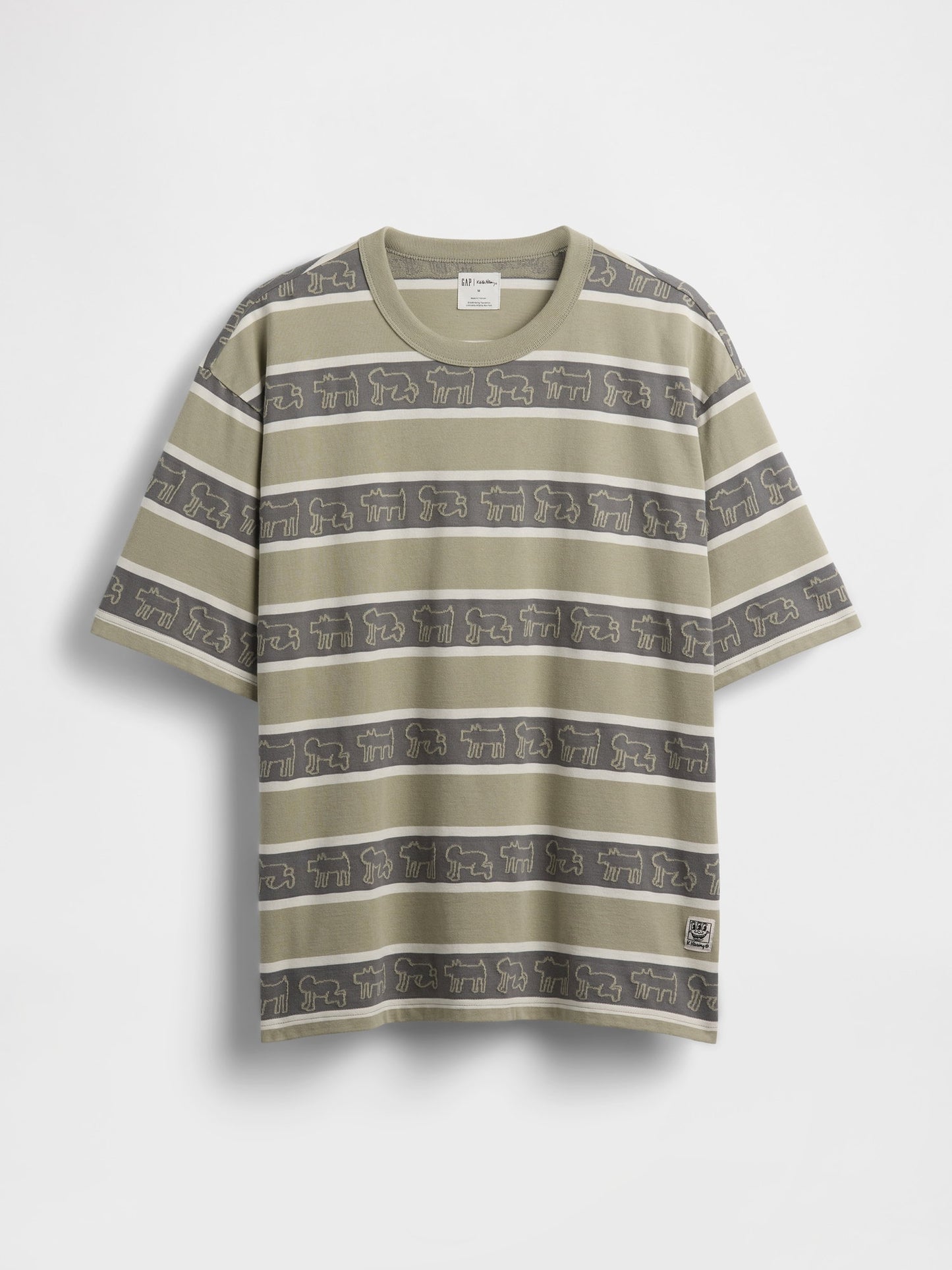 Haki Keith Haring Oversized Çizgili T-shirt