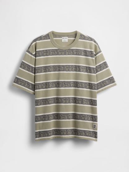Haki Keith Haring Oversized Çizgili T-shirt