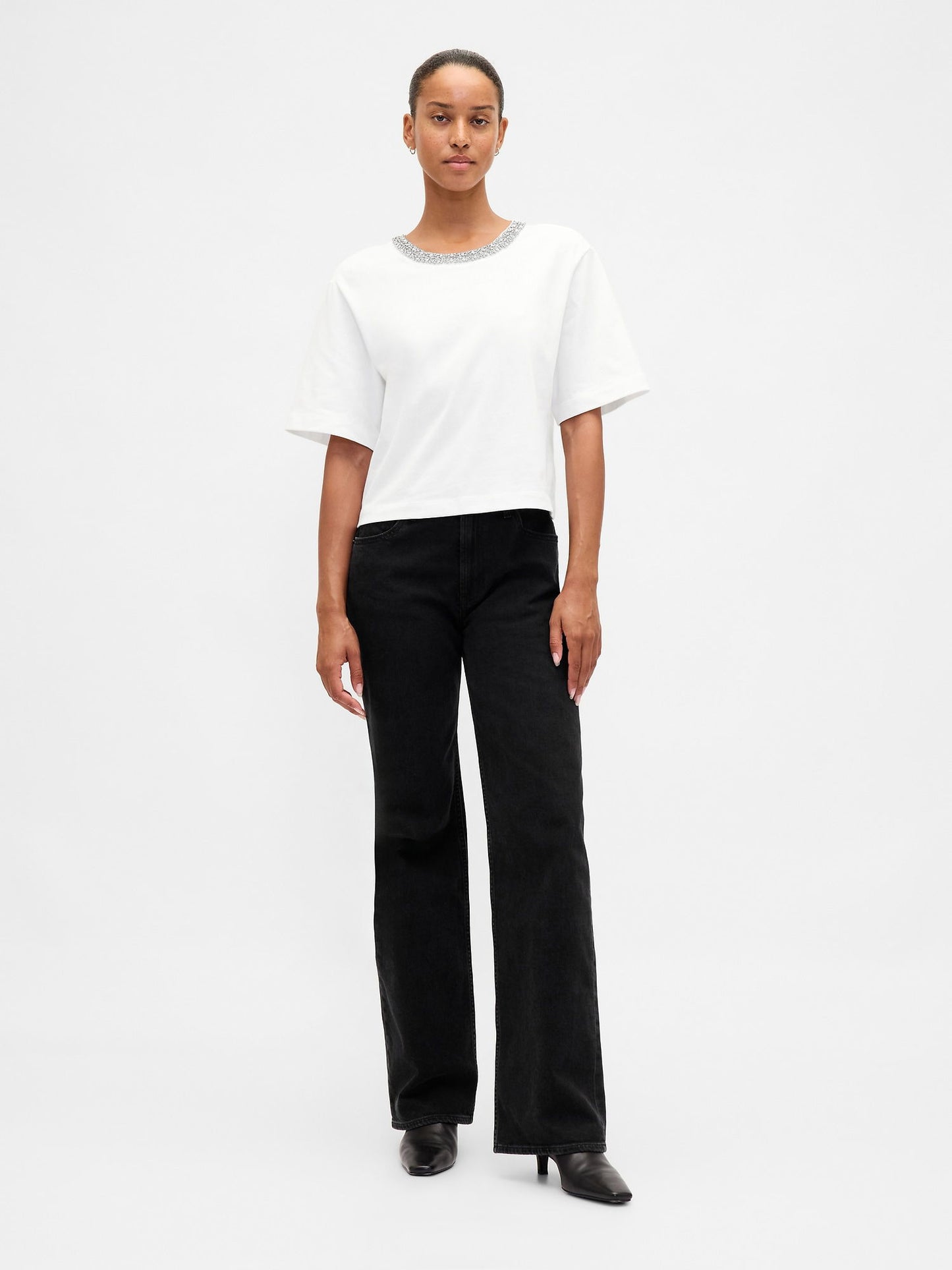 Beyaz Heavyweight Jewel-neck Crop T-shirt