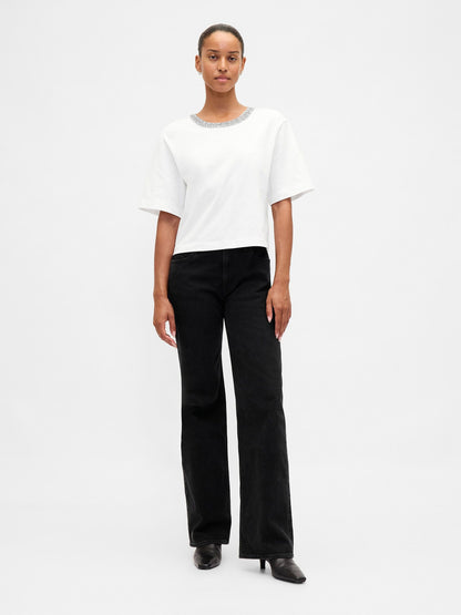 Beyaz Heavyweight Jewel-neck Crop T-shirt