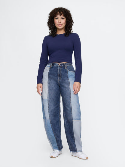 Mavi High Rise Patchwork Barrel Jean Pantolon