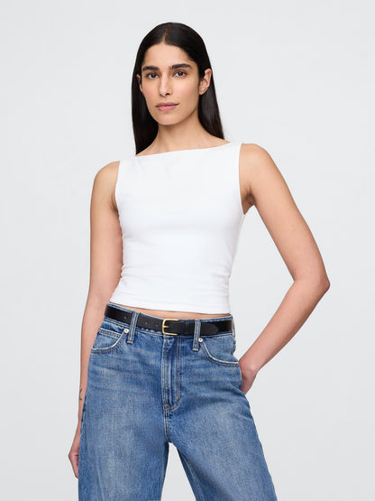 Beyaz Closeknit Jersey Botneck Kısa Kolsuz Üst